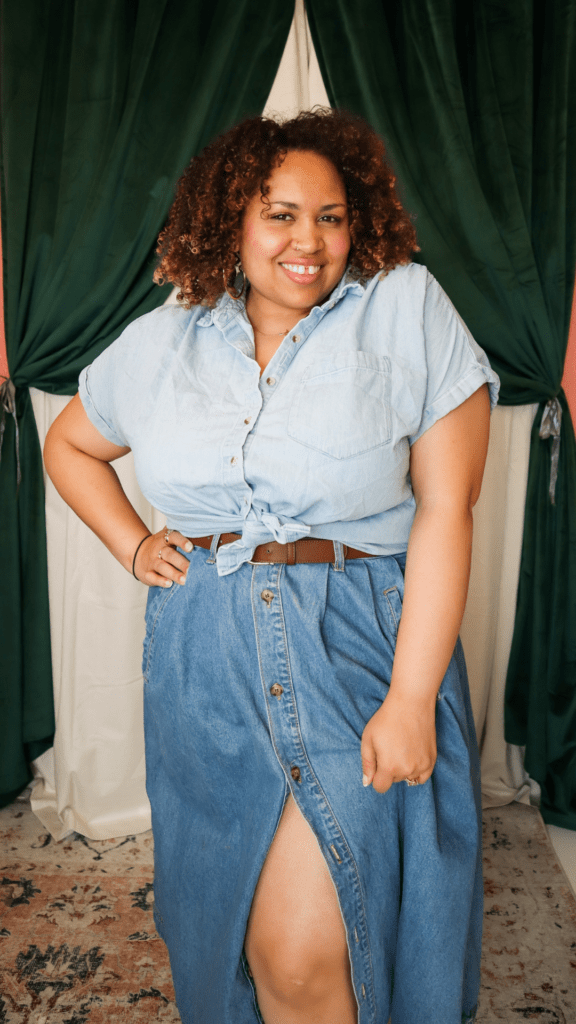 denim on denim skirt outfit